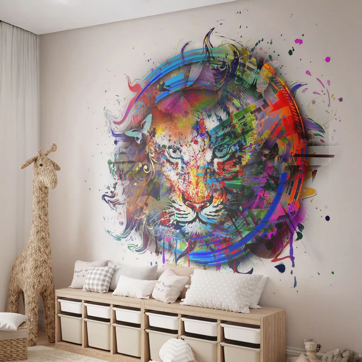Fototapeta Premium Canvas - Czai się za tęczową zasłoną - Abstrakcja, Tygrys, Grafika - 250x175 cm