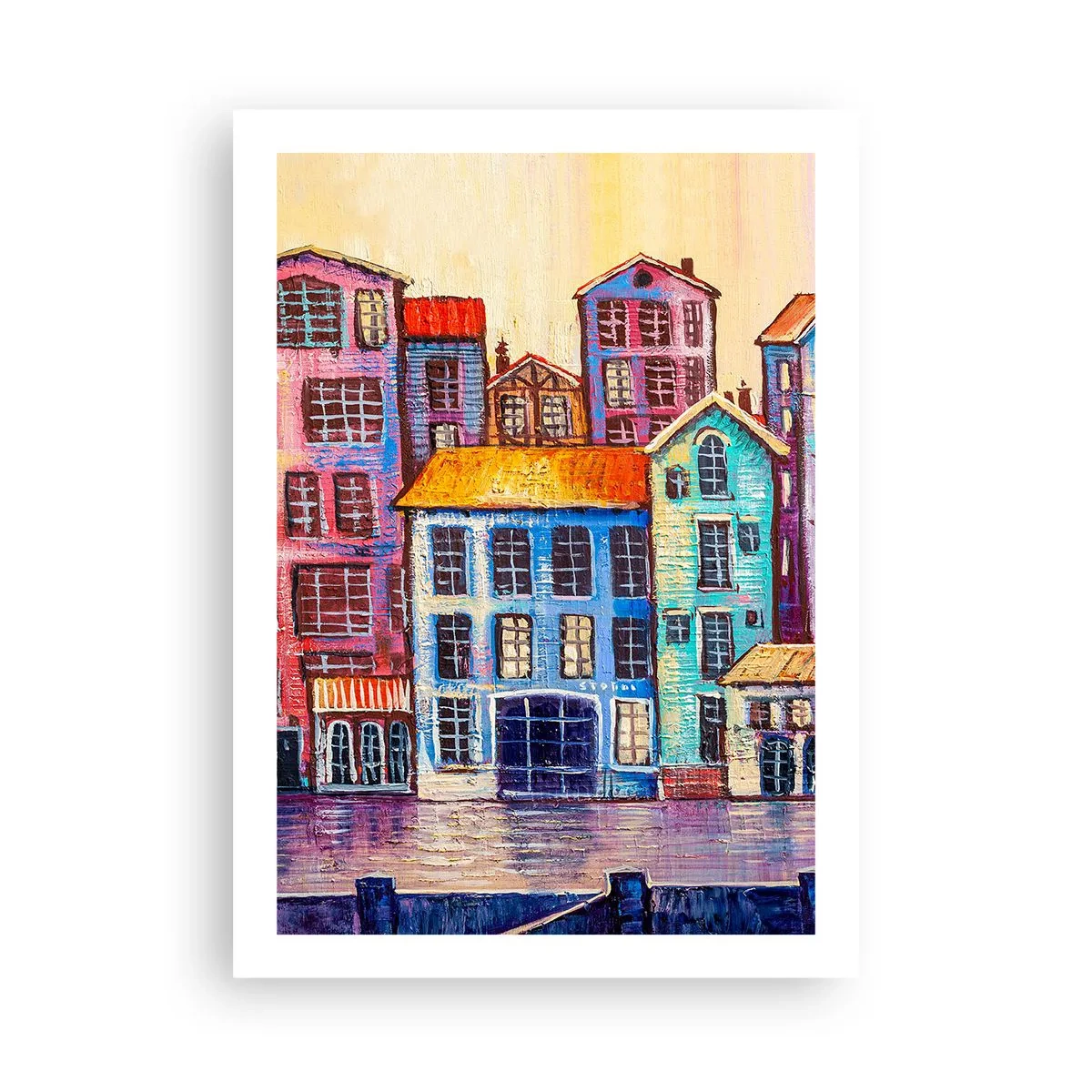 Plakat - Kolorowe kamienice nad wodą w malarskim stylu - 50x70cm - Miasto jak z bajki - Nowoczesna dekoracja ścienna do salonu, kuchni i sypialni ARTTOR