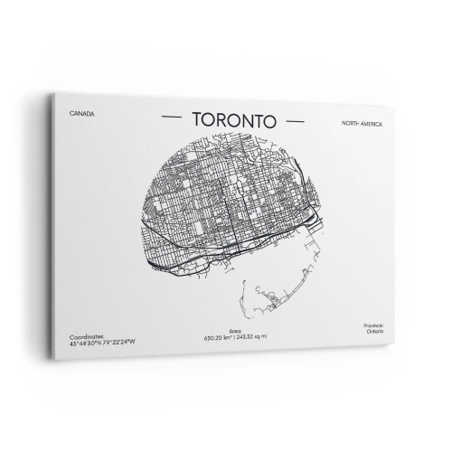 Obraz na płótnie - Mapa Toronto w minimalistycznym, czarno-białym stylu - 100x70cm - Anatomia Toronto - Nowoczesna dekoracja ścienna do salonu, kuchni i sypialni ARTTOR