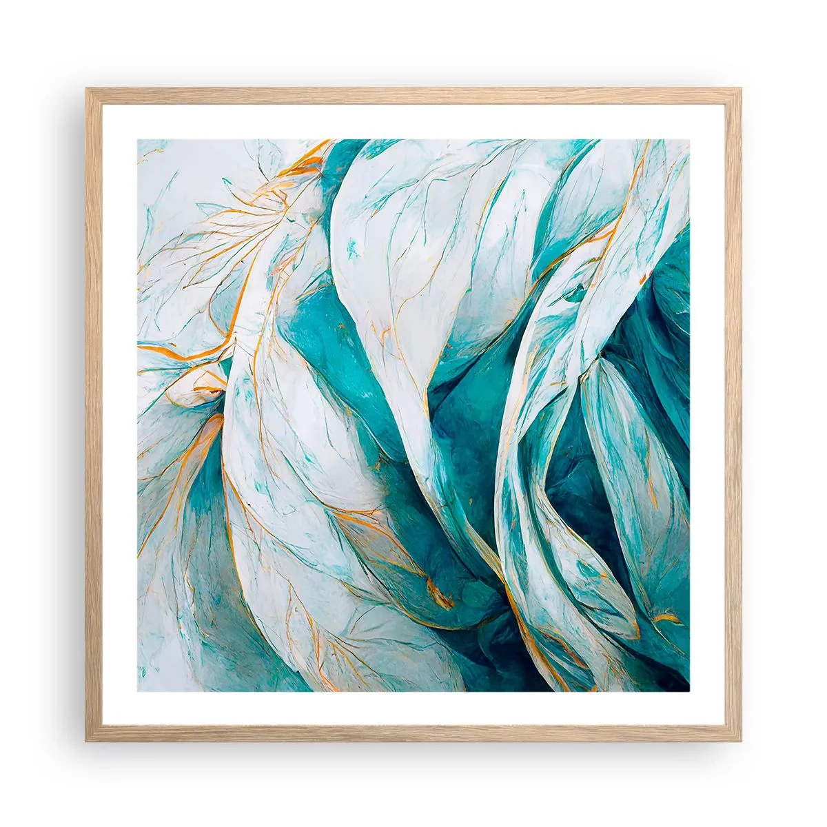 Plakat w ramie jasny dąb - Błękitna abstrakcja z motywem złota - 60x60 cm