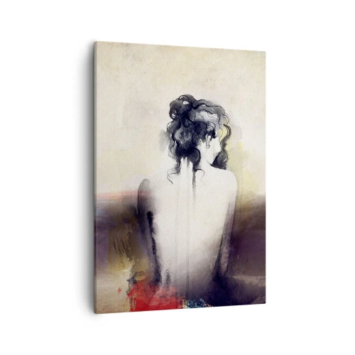 Obraz na płótnie - Subtelny portret kobiety w akwarelowym stylu - 50x70cm - Łagodne linie, owalne kształty - Nowoczesna dekoracja ścienna do salonu, kuchni i sypialni ARTTOR
