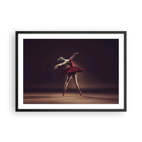 Plakat w czarnej ramie - Tancerka baletowa w czerwonej sukni na tle sceny - 70x50cm - Prima ballerina - Nowoczesna dekoracja ścienna do salonu i sypialni ARTTOR