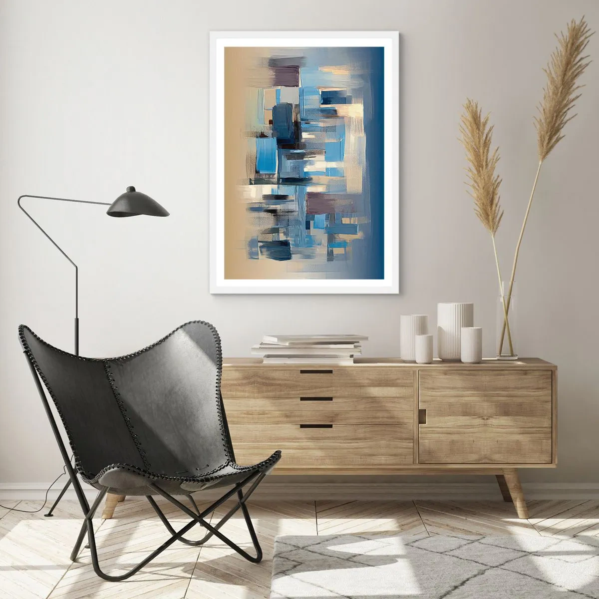 Plakat w białej ramie - Błękitna konstrukcja - 40x50 cm
