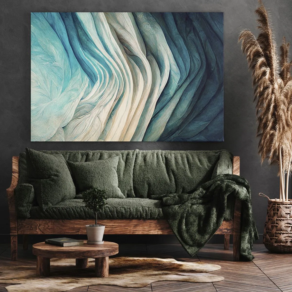 Obraz na płótnie - Dynamiczne fale w odcieniach błękitu i bieli - 70x50cm - Błękitne nienasycenie - Nowoczesna dekoracja ścienna do salonu i sypialni ARTTOR