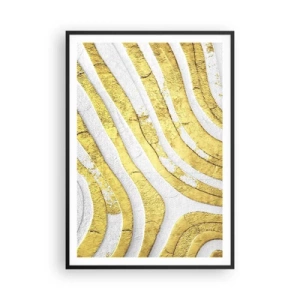 Plakat w czarnej ramie - Kompozycja w bieli i złocie - 70x100 cm