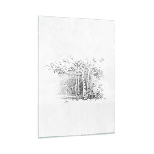 Obraz na szkle - Szkic brzozowego lasu w monochromatycznej tonacji - 50x70cm - Światło brzozowego lasu - Nowoczesna dekoracja ścienna do salonu, kuchni i sypialni ARTTOR