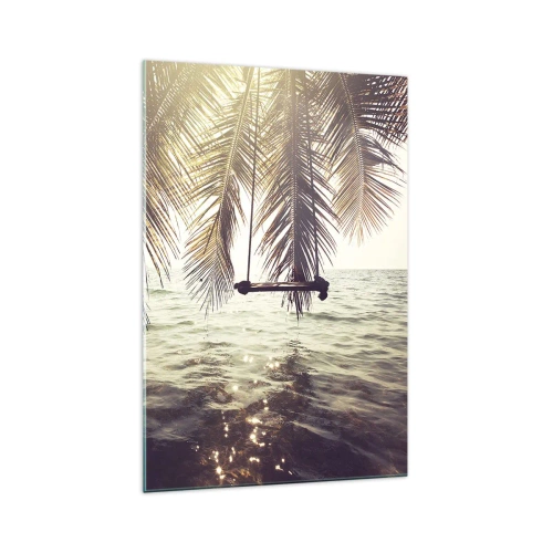 Obraz na szkle - Palma z huśtawką nad wodą w świetle słońca - 70x100cm - Można bujać w obłokach do woli - Nowoczesna dekoracja ścienna do salonu i sypialni ARTTOR