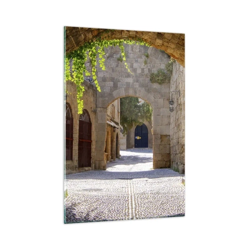 Obraz na szkle - Kamienne łuki i brukowane uliczki w średniowiecznym stylu - 80x120cm - Zaraz pojawi się orszak - Nowoczesna dekoracja ścienna do salonu i sypialni ARTTOR