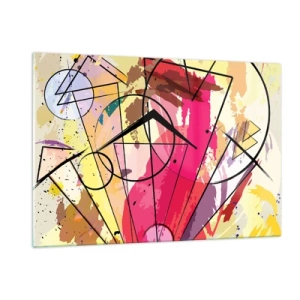 Obraz na szkle - Kolorowa abstrakcja z geometrycznymi wzorami i liniami - 120x80cm - Eksplozja - Nowoczesna dekoracja ścienna do salonu, kuchni i sypialni ARTTOR