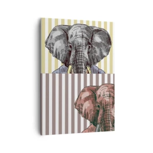 Obraz na płótnie - Artystyczne portrety słonia na tle pionowych pasów - 50x70cm - Elegancki z natury - Nowoczesna dekoracja ścienna do salonu, kuchni i sypialni ARTTOR