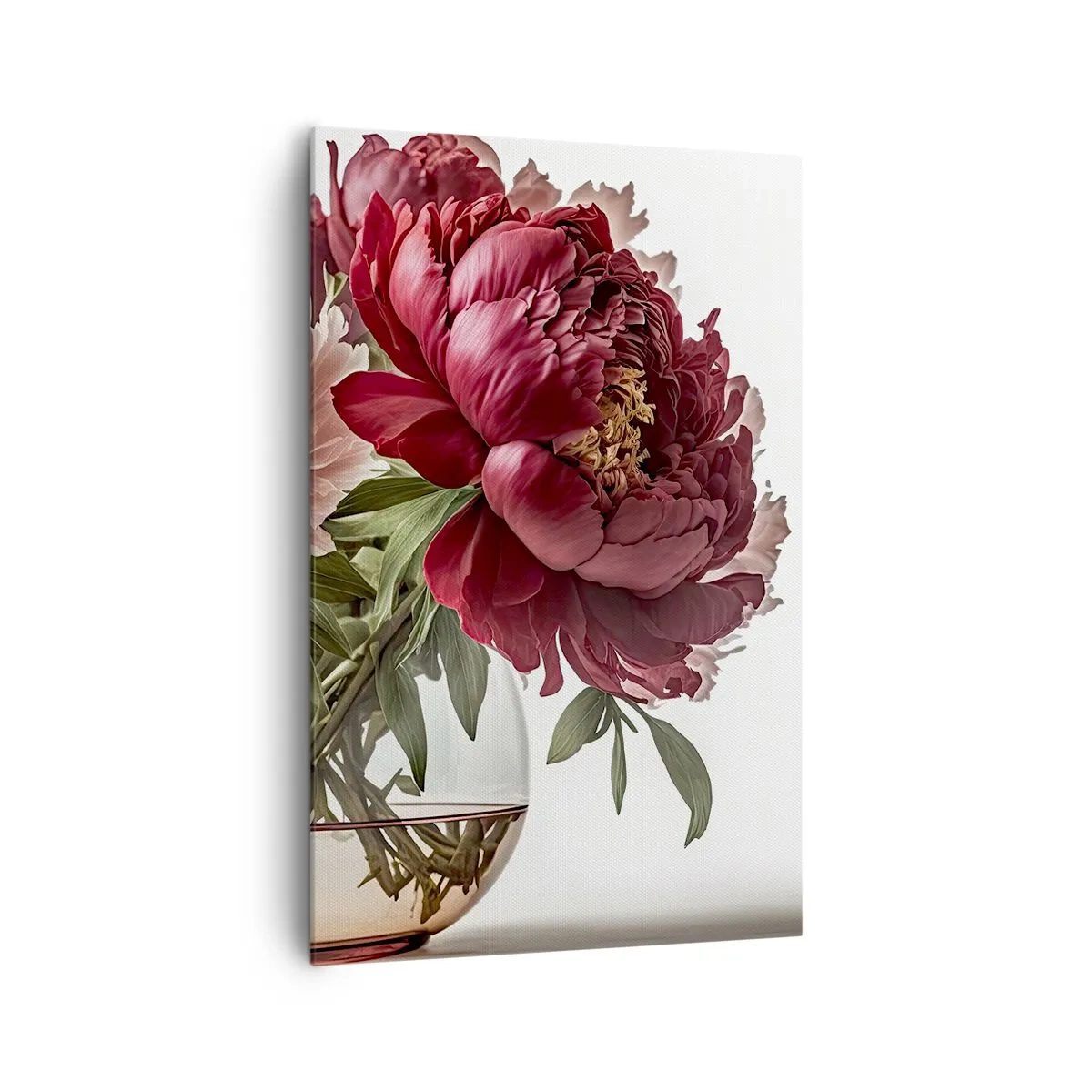Obraz na płótnie - Bukiet piwonii w odcieniach różu i czerwieni - 80x120cm - W pełnym rozkwicie urody - Nowoczesna dekoracja ścienna do salonu i sypialni ARTTOR