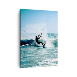Obraz na płótnie - Kitesurfer na tle wzburzonych fal i błękitnego nieba - 50x70cm - Daj się ponieść - Nowoczesna dekoracja ścienna do salonu, kuchni i sypialni ARTTOR