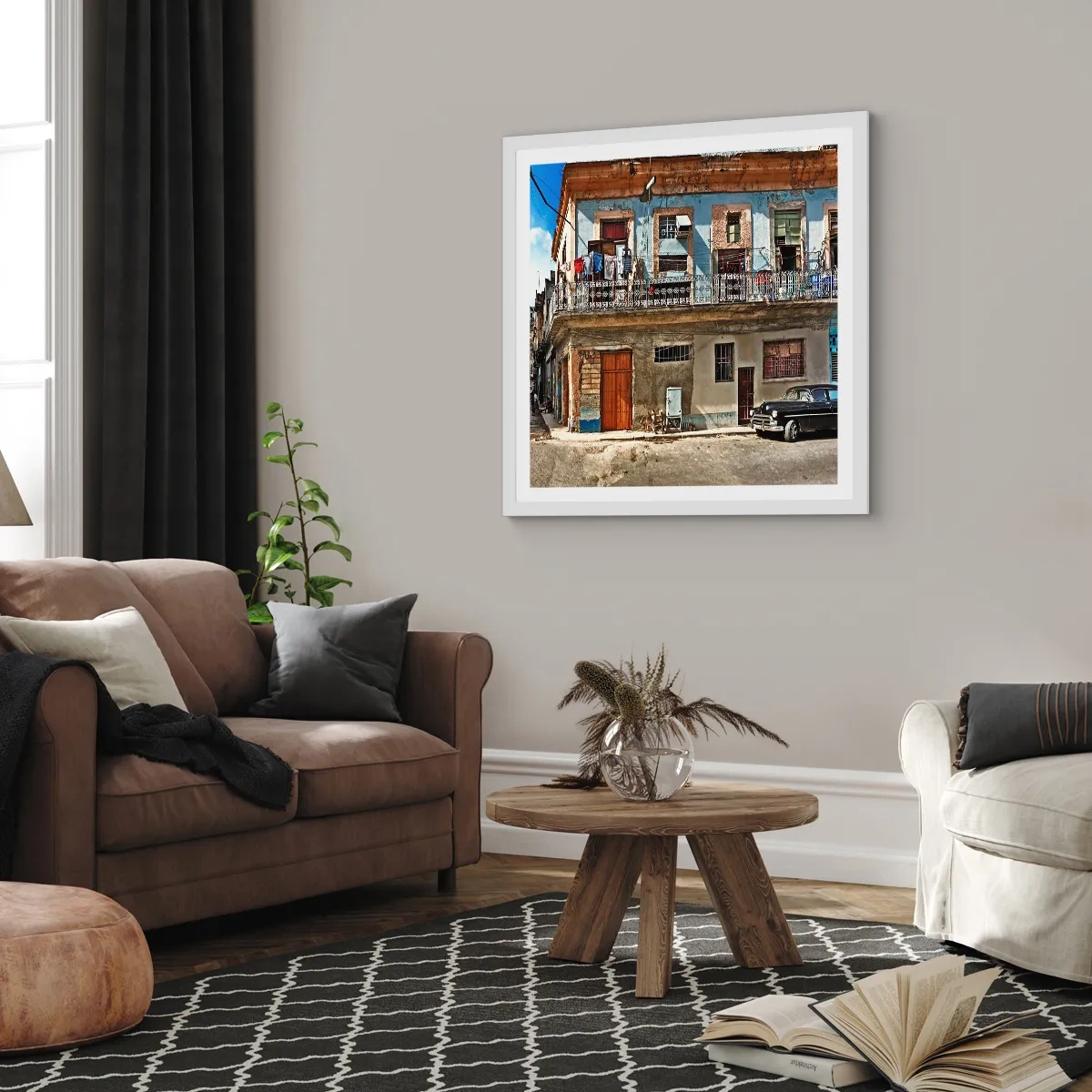 Plakat w białej ramie - Hawańskie klimaty - 30x30 cm