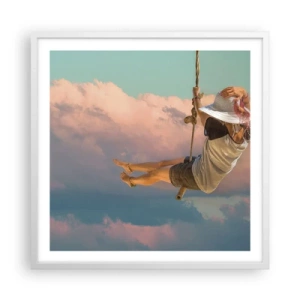 Plakat w białej ramie - Zabawa w obłokach - 60x60 cm