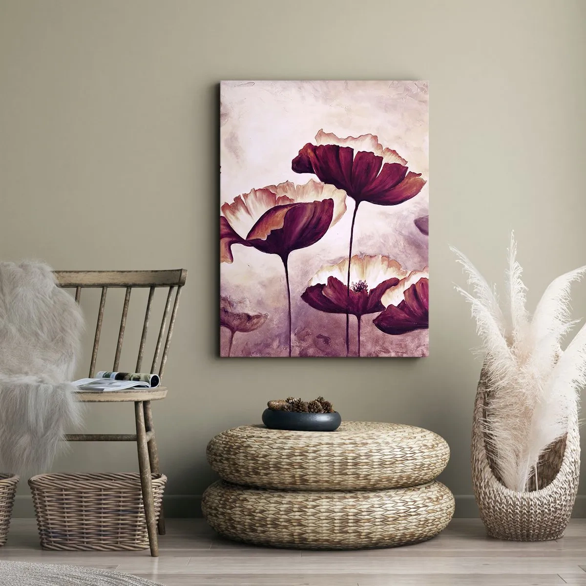 Obraz na płótnie - Kwiaty w odcieniach czerwieni i bieli na subtelnym tle - 80x120cm - Płatek czerwony i biały - Nowoczesna dekoracja ścienna do salonu i sypialni ARTTOR