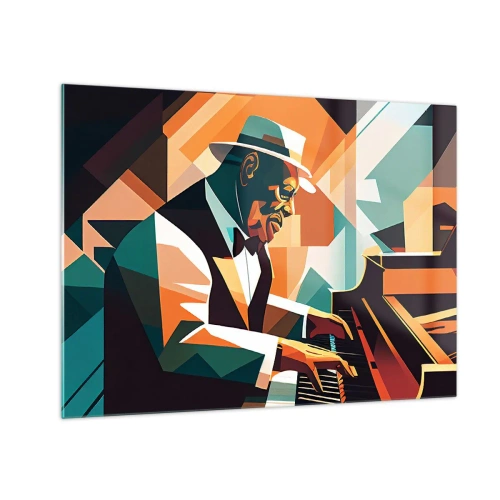 Obraz na szkle - Kolorowy portret pianisty w stylu jazzowym - 70x50cm - Cały ten jazz - Nowoczesna dekoracja ścienna do salonu i sypialni ARTTOR