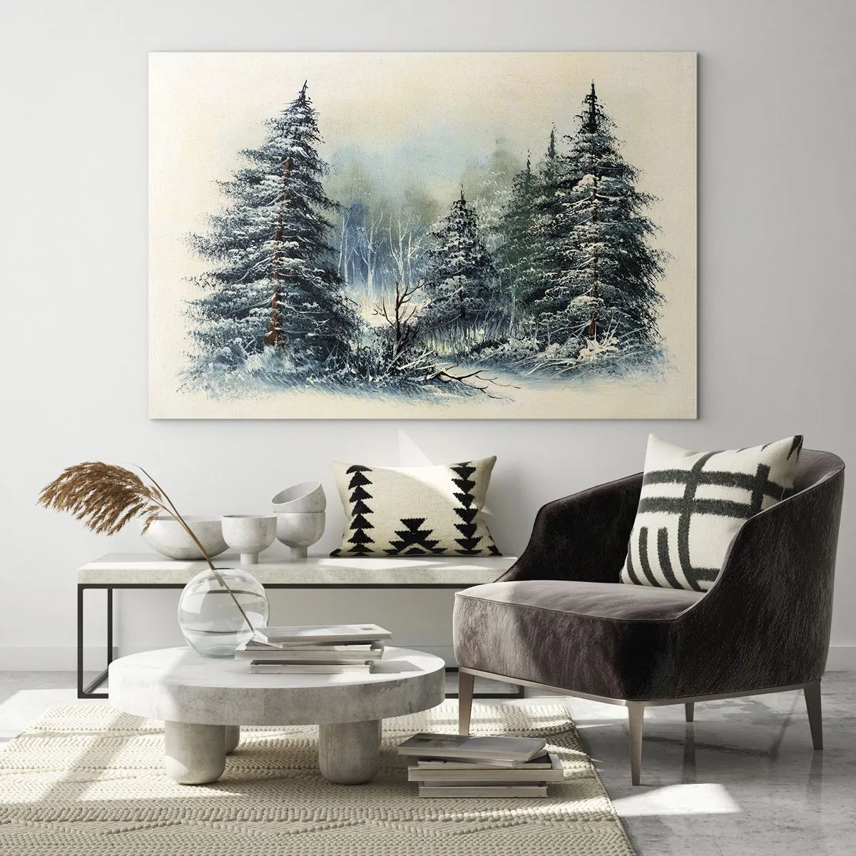 Obraz na szkle - Zimowy las z ośnieżonymi drzewami na tle nieba - 70x50cm - Gotowe do Świąt - Nowoczesna dekoracja ścienna do salonu i sypialni ARTTOR