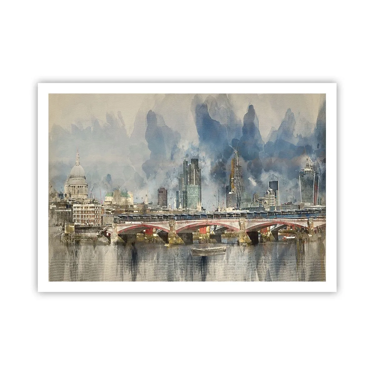 Plakat - Akwarelowy widok na most i panoramę miasta - 100x70cm - Londyn w całej okazałości - Nowoczesna dekoracja ścienna do salonu i sypialni ARTTOR