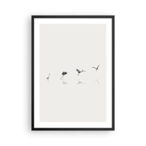Plakat w czarnej ramie - Minimalistyczna kompozycja ptaków nad wodą - 50x70cm - Cztery proste kroki - Nowoczesna dekoracja ścienna do salonu i sypialni ARTTOR