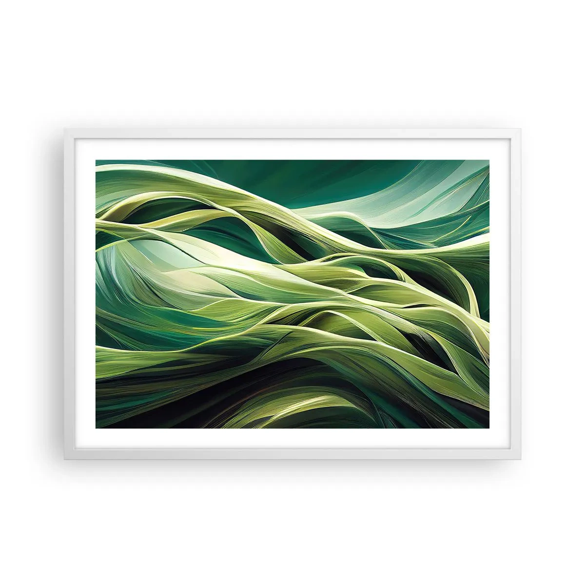 Plakat w białej ramie - Abstrakcyjna gra w zielone - 70x50 cm