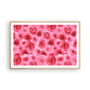 Plakat w ramie jasny dąb - Róże na dole i na górze - 91x61 cm
