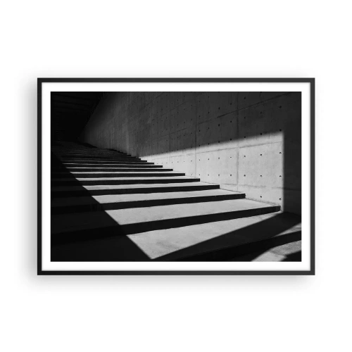 Plakat w czarnej ramie - Schody w minimalistycznym stylu w czerni i bieli - 100x70cm - Surowa uroda modernizmu - Nowoczesna dekoracja ścienna do salonu i sypialni ARTTOR
