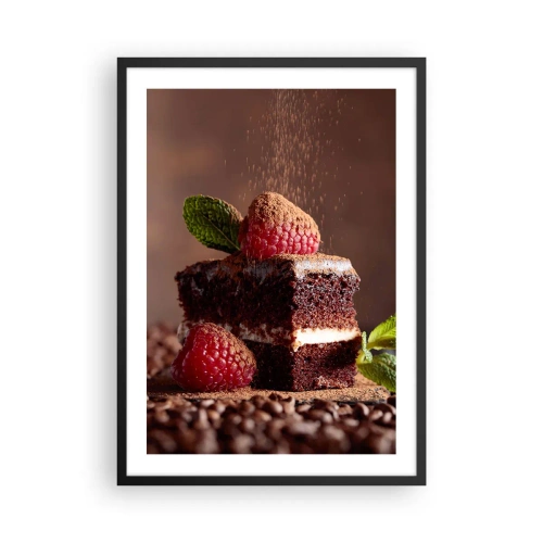 Plakat w czarnej ramie - Czekoladowe ciasto z malinami i posypką kakaową - 50x70cm - Życie jest słodkie - Nowoczesna dekoracja ścienna do salonu i sypialni ARTTOR