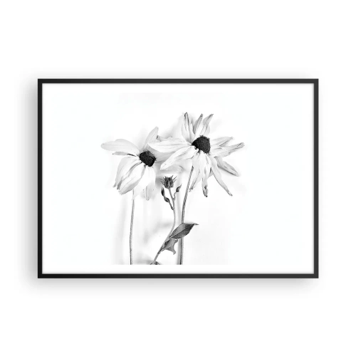 Plakat w czarnej ramie - Czarno-białe kwiaty o subtelnej kompozycji - 100x70cm - Nikt nie chce być sam - Nowoczesna dekoracja ścienna do salonu i sypialni ARTTOR