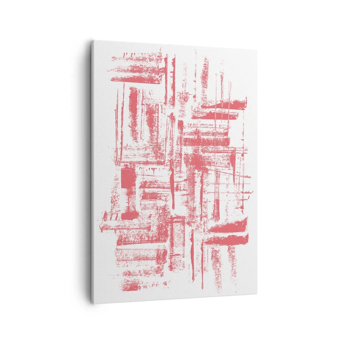 Obraz na płótnie - Abstrakcyjna kompozycja z czerwonymi pociągnięciami pędzla na białym tle - 50x70cm - Czerwone miasto - Nowoczesna dekoracja ścienna do salonu, kuchni i sypialni ARTTOR