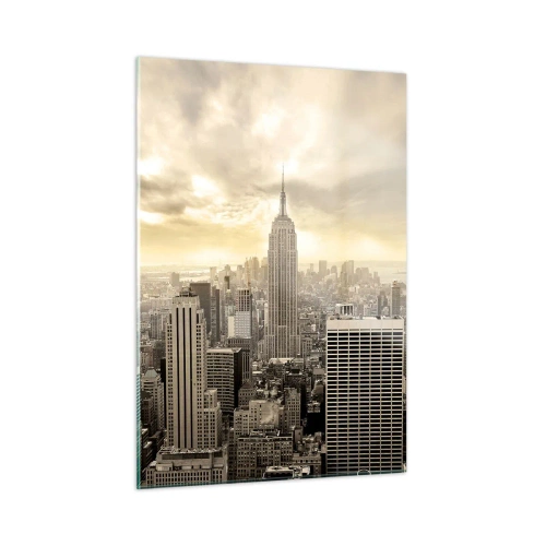 Obraz na szkle - Panorama miasta z wieżowcami i Empire State Building - 50x70cm - Nowy Jork utkany z szarości - Nowoczesna dekoracja ścienna do salonu, kuchni i sypialni ARTTOR