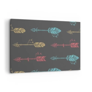Obraz na płótnie - Stylizowany wzór strzał w pastelowych kolorach na ciemnym tle - 120x80cm - W ordynku - Nowoczesna dekoracja ścienna do salonu, kuchni i sypialni ARTTOR