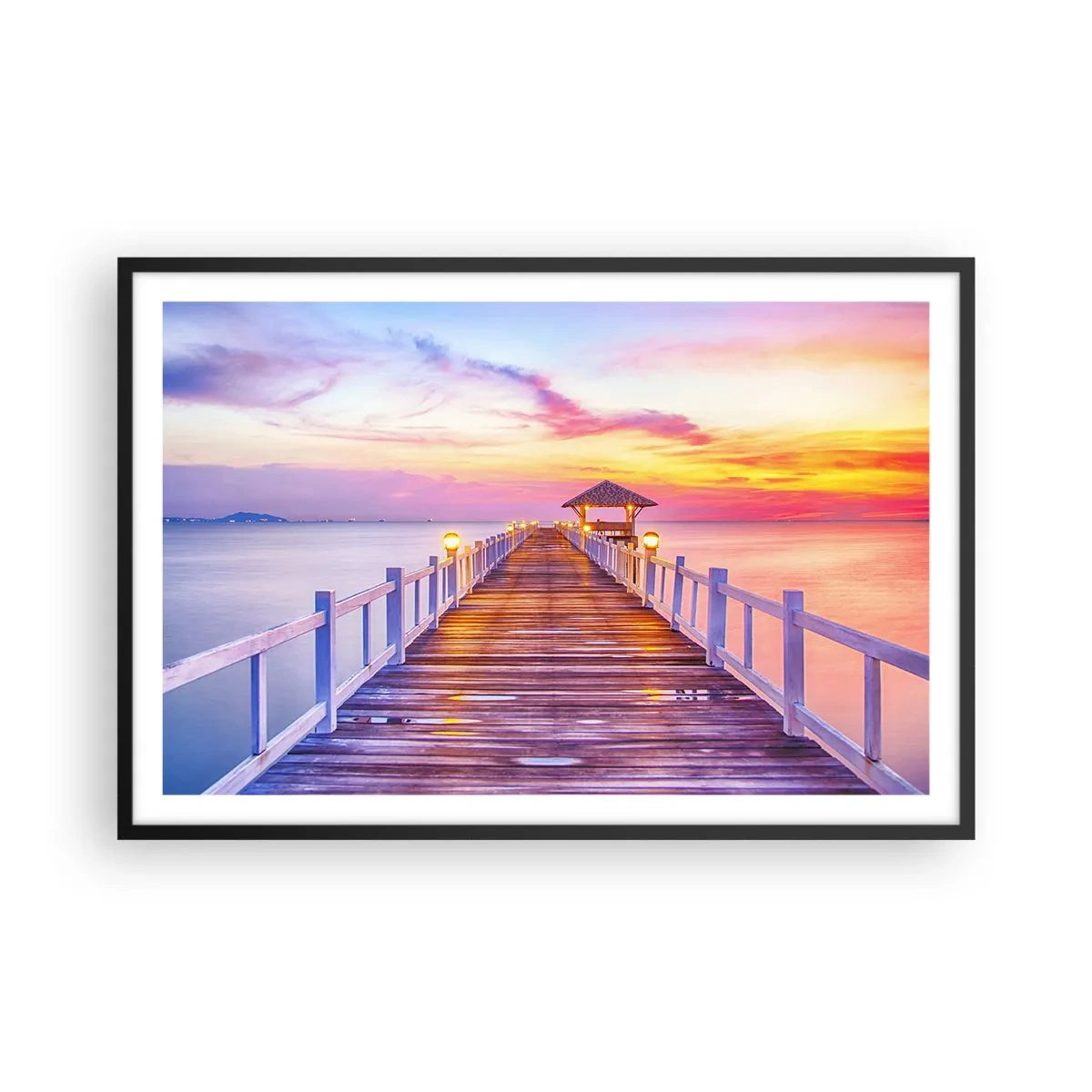 Plakat w czarnej ramie - Liliowo-złota cisza wieczoru - 91x61 cm