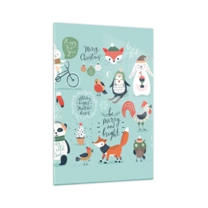 Obraz na szkle - Świąteczna ilustracja zwierząt w zimowym klimacie - 70x100cm - Niech zawsze już będą święta! - Nowoczesna dekoracja ścienna do salonu i sypialni ARTTOR