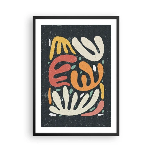 Plakat w czarnej ramie - Kolorowe organiczne kształty na ciemnym tle - 50x70cm - Kompozycja – zaraz cię schwytam - Nowoczesna dekoracja ścienna do salonu i sypialni ARTTOR