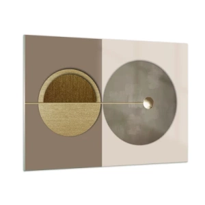 Obraz na szkle - Złote koła i linia w harmonijnej kompozycji - 100x70cm - Doskonała równowaga - Nowoczesna dekoracja ścienna do salonu, kuchni i sypialni ARTTOR