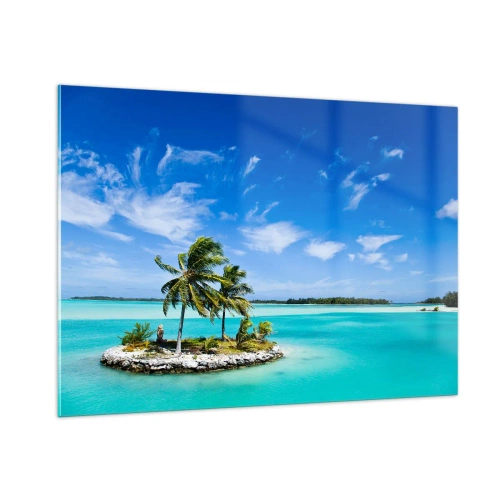 Obraz na szkle - Tropikalna wyspa na tle turkusowego oceanu - 100x70cm - Raj na ziemi - Nowoczesna dekoracja ścienna do salonu, kuchni i sypialni ARTTOR