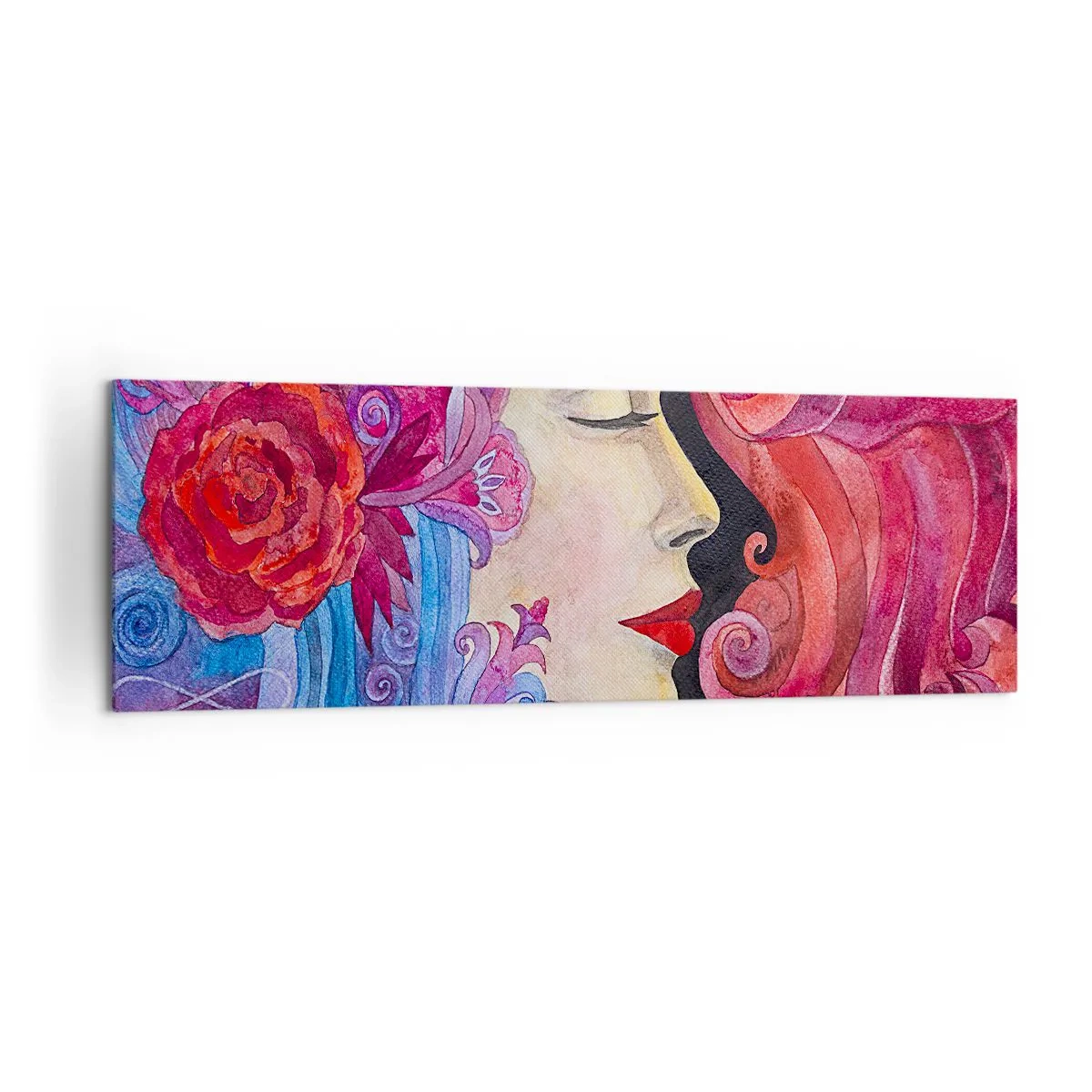 Obraz na płótnie - Kolorowy profil kobiety w artystycznym stylu - 160x50cm - Secesja wciąż żywa - Nowoczesna dekoracja ścienna do salonu i sypialni ARTTOR