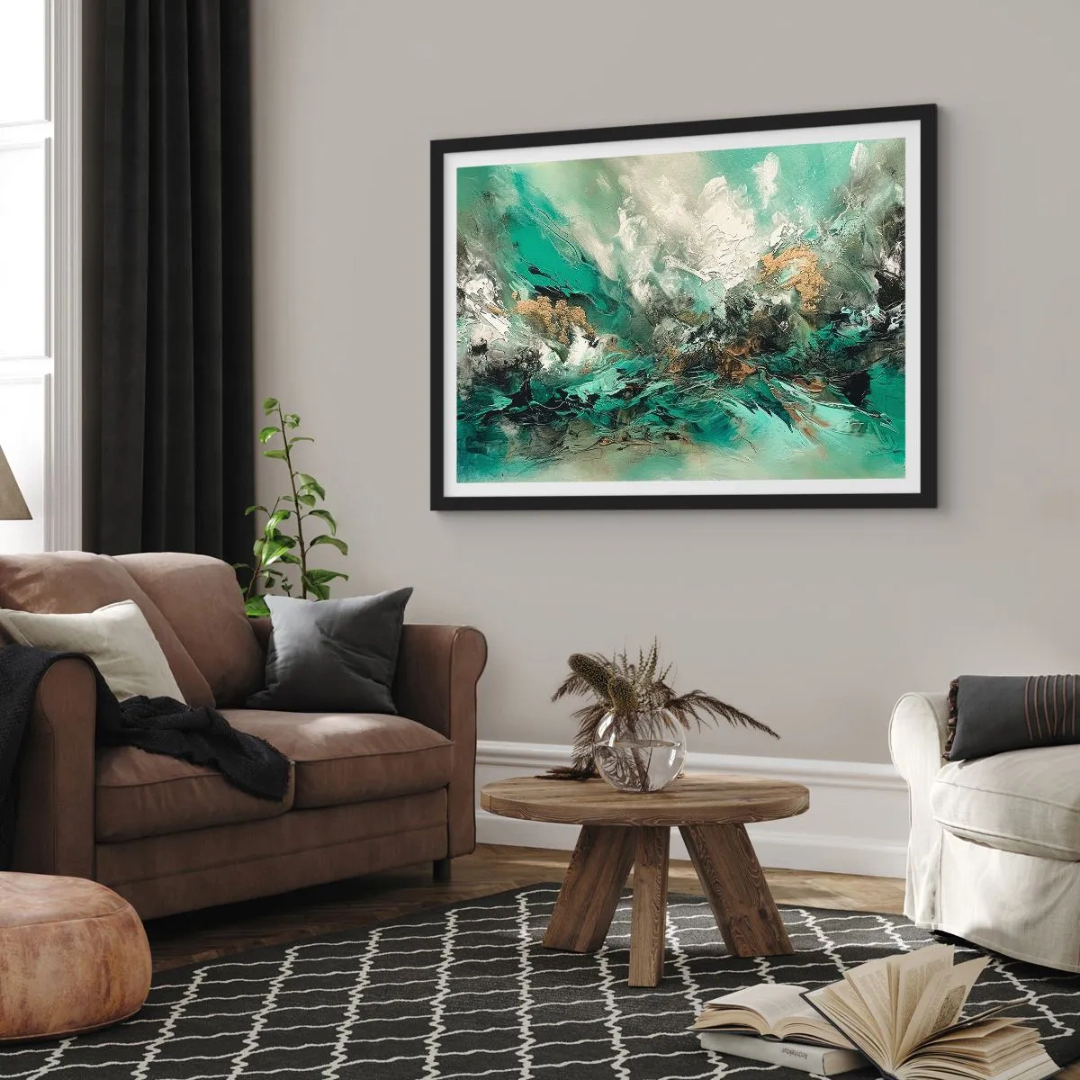 Plakat w czarnej ramie - Szmaragdowo-czarna kipiel - 40x30 cm