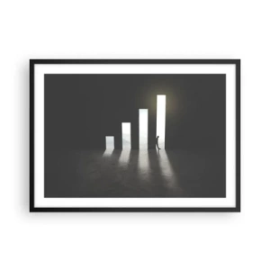 Plakat w czarnej ramie - Symboliczny wzrost w postaci przejść oświetlonych światłem - 70x50cm - Sukces – impresja - Nowoczesna dekoracja ścienna do salonu i sypialni ARTTOR