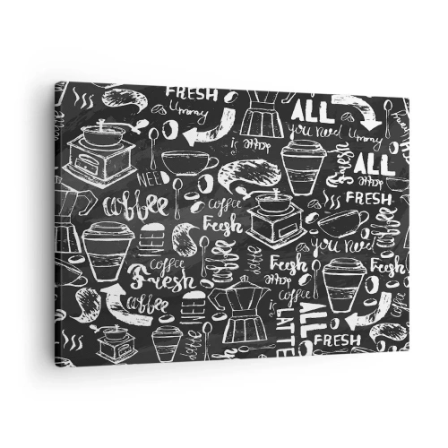 Obraz na płótnie - Stylowa grafika kawowa na czarnym tle - 70x50cm - All you need is… - Nowoczesna dekoracja ścienna do salonu i sypialni ARTTOR