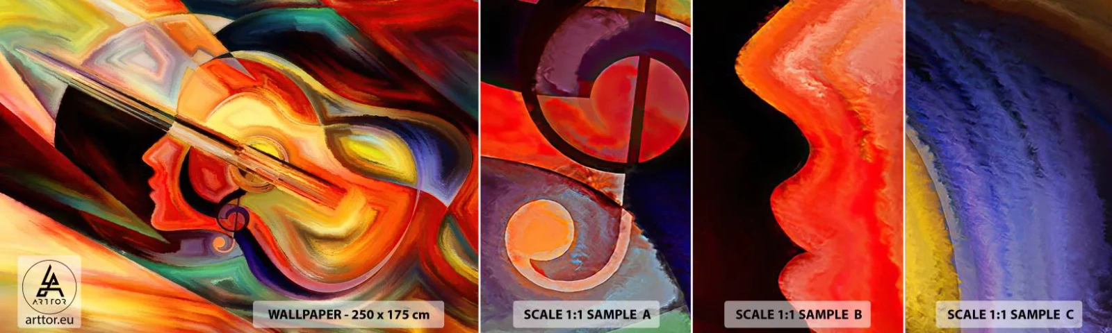 Fototapeta Próbka Samoprzylepna Deluxe Sticker - Wszystko gra - Abstrakcja, Twarz Kobiety, Skrzypce - 100x30 cm