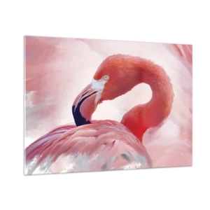Obraz na szkle - Różowy flaming z gracją zwrócony w bok - 100x70cm - Ptasia uroda - Nowoczesna dekoracja ścienna do salonu, kuchni i sypialni ARTTOR