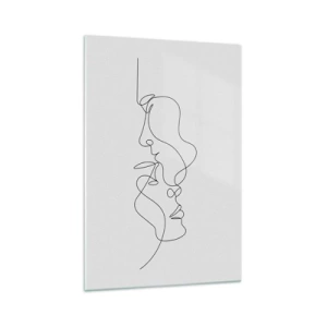 Obraz na szkle - Minimalistyczny rysunek dwóch twarzy w jednym ciągu linii - 70x100cm - Żar rzewnych żądz - Nowoczesna dekoracja ścienna do salonu i sypialni ARTTOR