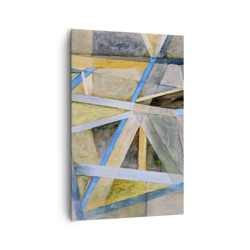 Obraz na płótnie - Geometryczna kompozycja z jasnymi i niebieskimi liniami - 80x120cm - Na wprost czy na skos? - Nowoczesna dekoracja ścienna do salonu i sypialni ARTTOR