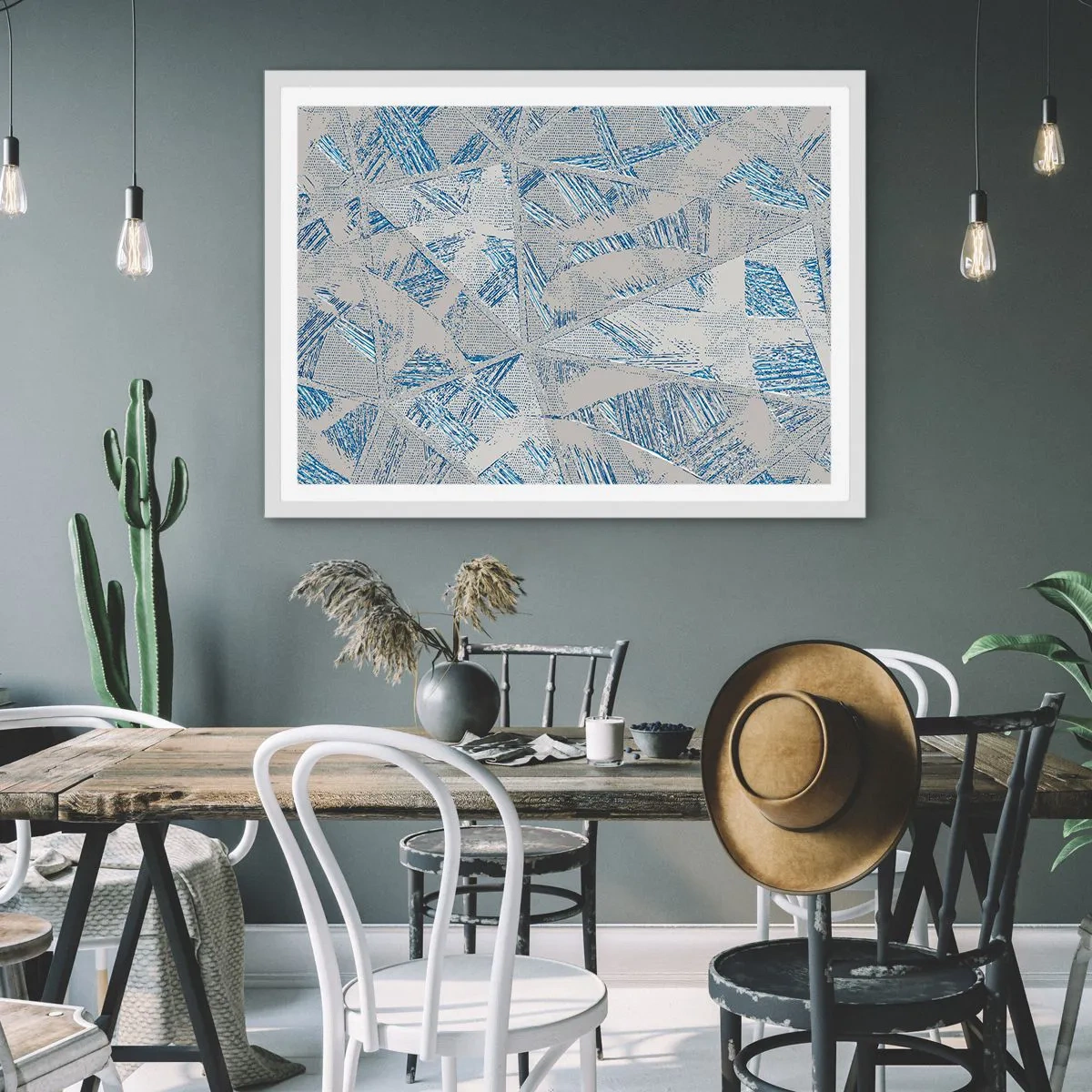 Plakat w białej ramie - W szaroniebieskim labiryncie - 70x50 cm