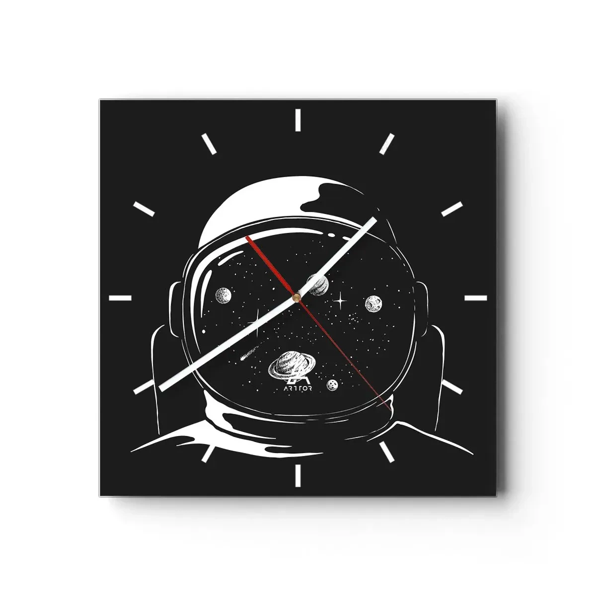 Zegar ścienny - Astronautyczny hełm z widokiem na kosmos w minimalistycznym stylu - 30x30cm - Niezły widok - Nowoczesna dekoracja ścienna do salonu i sypialni ARTTOR