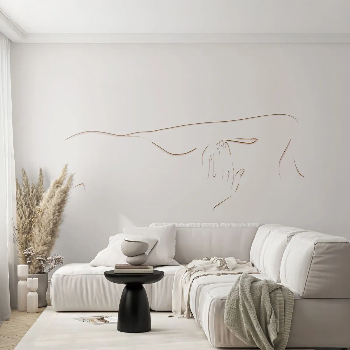 Fototapeta Standard Eco - Minimalistyczny rysunek kobiecego ciała na jasnym tle - 100x70cm - Kształt pragnienia - Nowoczesna dekoracja ścienna do salonu i sypialni ARTTOR