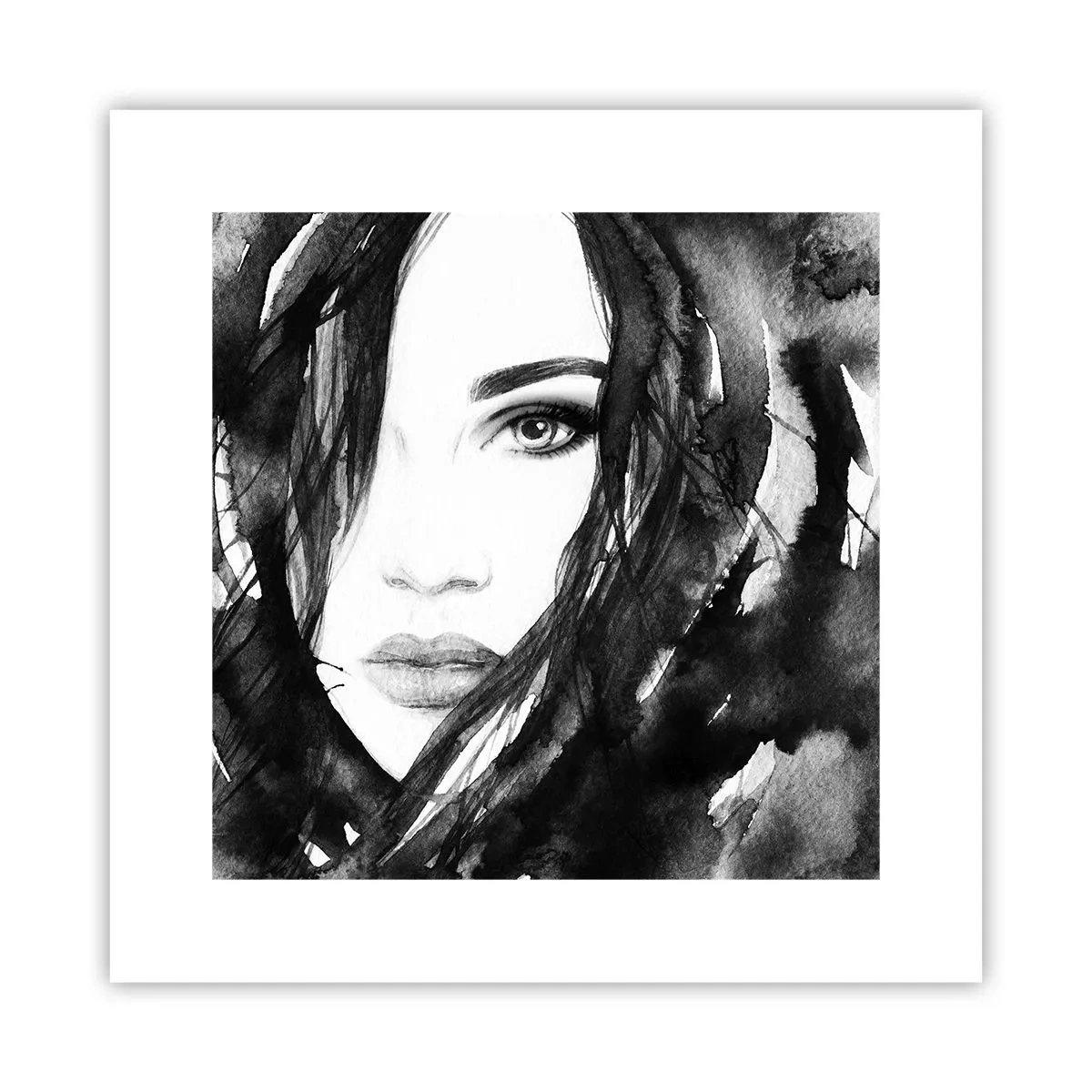 Plakat - Portret damy w czerni i bieli - 30x30 cm