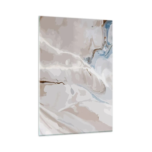 Obraz na szkle - Abstrakcyjny wzór w odcieniach bieli i błękitu - 80x120cm - Błękitne meandry pod bielą - Nowoczesna dekoracja ścienna do salonu i sypialni ARTTOR