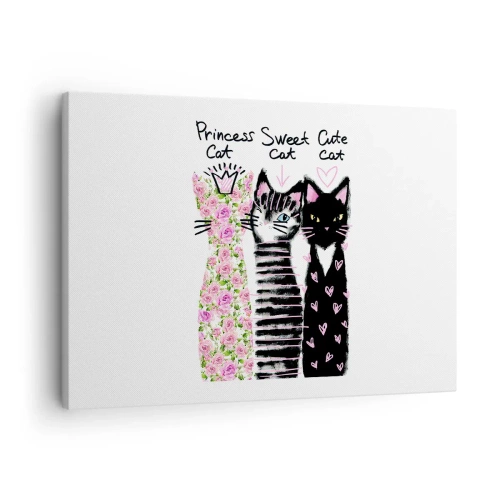 Obraz na płótnie - Trzy koty z różnorodnymi wzorami w stylu artystycznym - 70x50cm - Były sobie kotki trzy - Nowoczesna dekoracja ścienna do salonu i sypialni ARTTOR